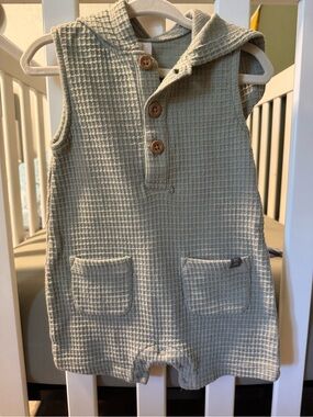 Modern Moments sage green waffle knit hooded romper